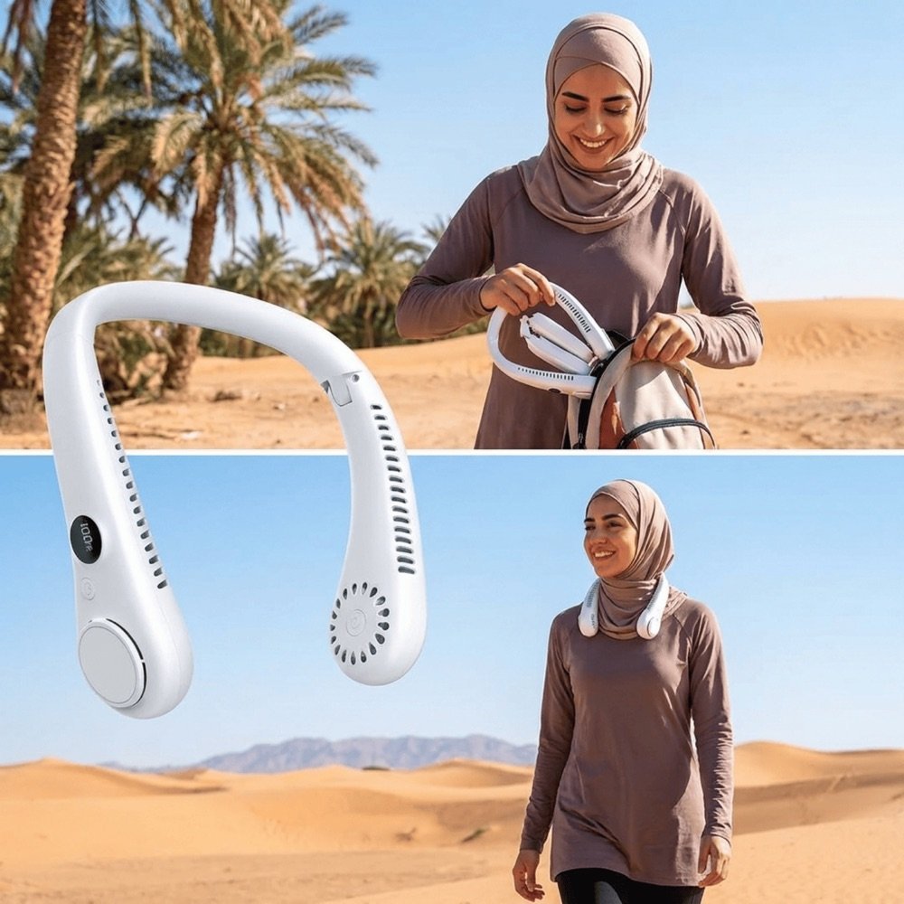 مروحة الرقبة المحمولة أثناء الاستخدام