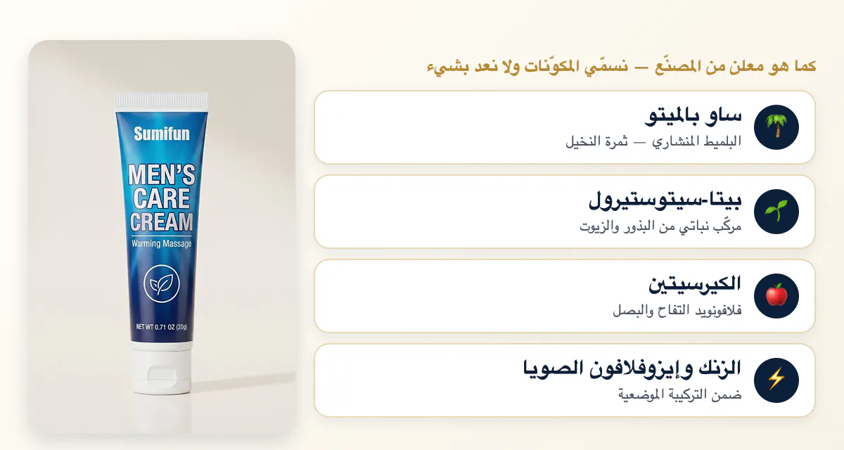 مكونات باقة راحة البروستاتا للرجال — كريم ساو بالميتو + شاي الأعشاب